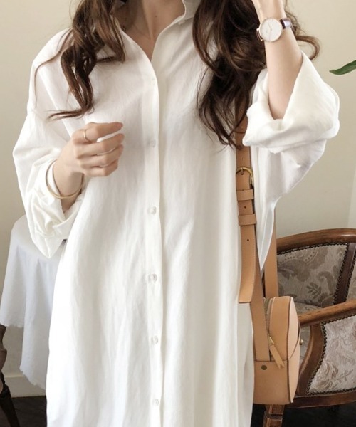 ONEP STAR（ワンピスター）の「ロングシャツワンピース（シャツワンピース・レディース・ベージュ/オレンジ/カーキ/ブラック/ブルー/ブラウン/ライトグリーン/ピンク/ホワイト・FREE）」の16枚目の写真