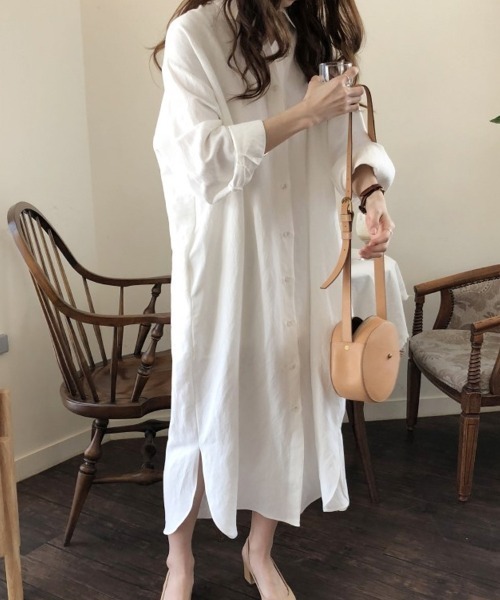 ONEP STAR（ワンピスター）の「ロングシャツワンピース（シャツワンピース・レディース・ベージュ/オレンジ/カーキ/ブラック/ブルー/ブラウン/ライトグリーン/ピンク/ホワイト・FREE）」の17枚目の写真