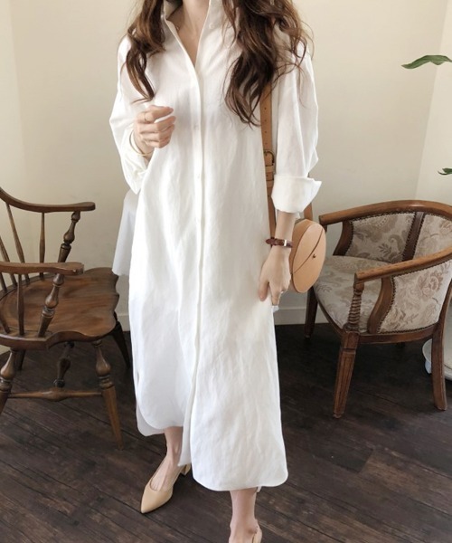 ONEP STAR（ワンピスター）の「ロングシャツワンピース（シャツワンピース・レディース・ベージュ/オレンジ/カーキ/ブラック/ブルー/ブラウン/ライトグリーン/ピンク/ホワイト・FREE）」の18枚目の写真