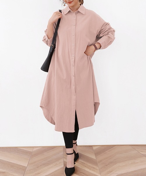 ONEP STAR（ワンピスター）の「ロングシャツワンピース（シャツワンピース・レディース・ベージュ/オレンジ/カーキ/ブラック/ブルー/ブラウン/ライトグリーン/ピンク/ホワイト・FREE）」の19枚目の写真