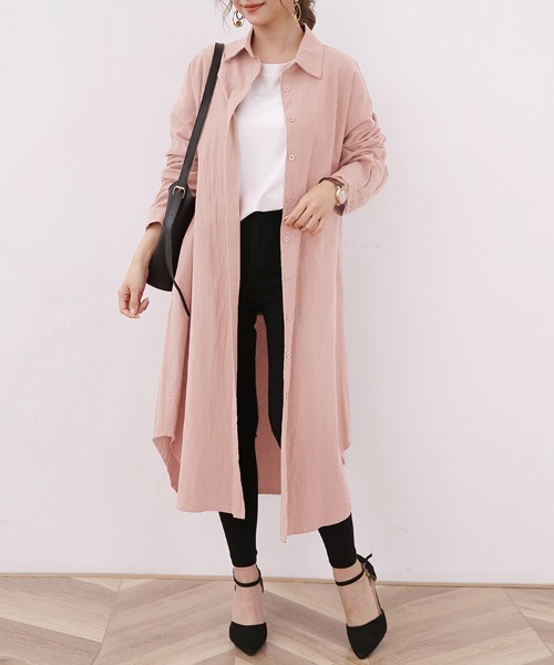 ONEP STAR（ワンピスター）の「ロングシャツワンピース（シャツワンピース・レディース・ベージュ/オレンジ/カーキ/ブラック/ブルー/ブラウン/ライトグリーン/ピンク/ホワイト・FREE）」の20枚目の写真