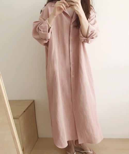 ONEP STAR（ワンピスター）の「ロングシャツワンピース（シャツワンピース・レディース・ベージュ/オレンジ/カーキ/ブラック/ブルー/ブラウン/ライトグリーン/ピンク/ホワイト・FREE）」の22枚目の写真