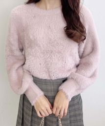 ビジュー付フェザーニット