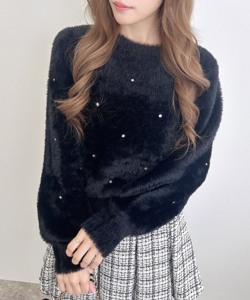 INGNI（イング）の「ビジュー付フェザーニット（ニット/セーター・レディース・ピンク/ボルドー/ブラック/オフホワイト/グレー・M）」の19枚目の写真