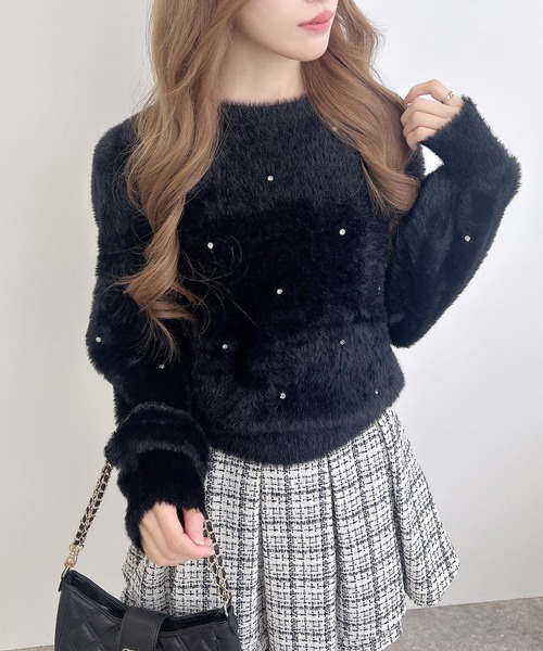 INGNI（イング）の「ビジュー付フェザーニット（ニット/セーター・レディース・ピンク/ボルドー/ブラック/オフホワイト/グレー・M）」の20枚目の写真