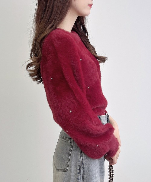 INGNI（イング）の「ビジュー付フェザーニット（ニット/セーター・レディース・ピンク/ボルドー/ブラック/オフホワイト/グレー・M）」の9枚目の写真