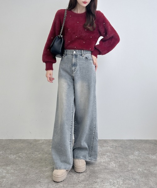 INGNI（イング）の「ビジュー付フェザーニット（ニット/セーター・レディース・ピンク/ボルドー/ブラック/オフホワイト/グレー・M）」の11枚目の写真