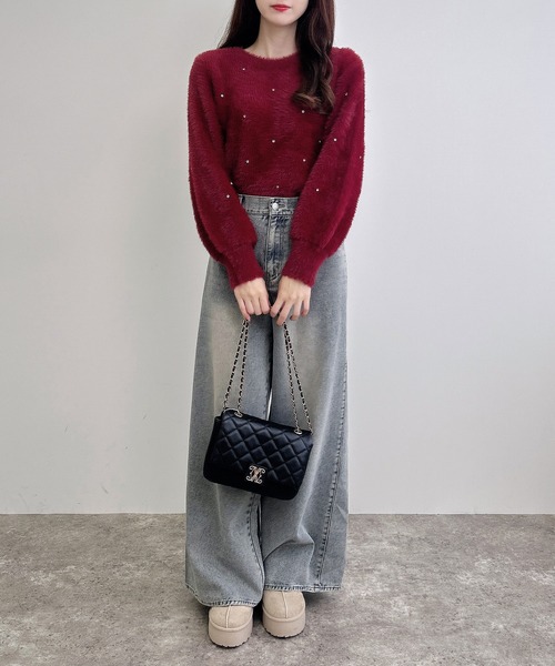 INGNI（イング）の「ビジュー付フェザーニット（ニット/セーター・レディース・ピンク/ボルドー/ブラック/オフホワイト/グレー・M）」の12枚目の写真