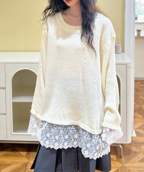 新品タグ付　LOHEN ローヘン　レイヤードスリーブニット　白 新品タグ付 LOHEN ローヘン レイヤードスリーブニット 白