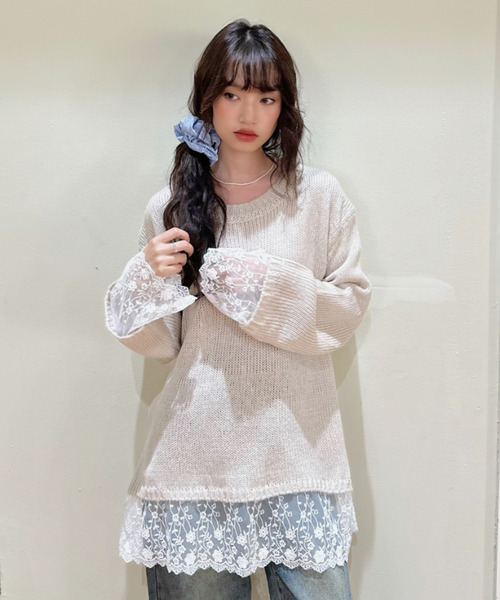 セール】【Good Riddance】レースレイヤードデザイン クルー