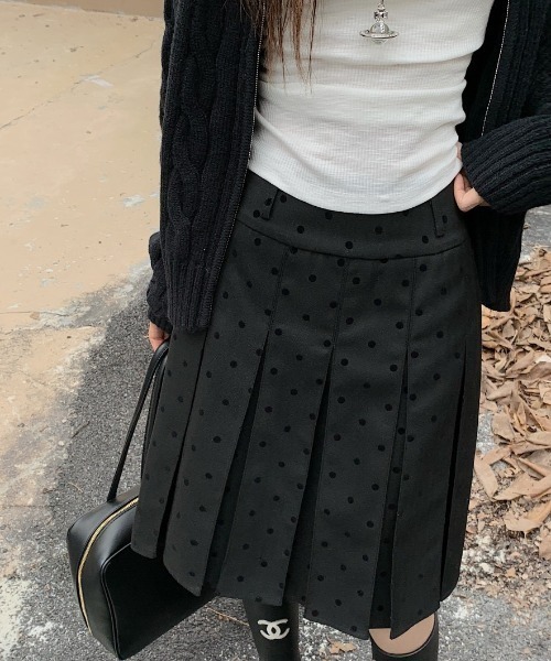 プリーツプリーズ［スカート］ドット　パンチング　ブラック　サイズ1　ひざ丈 プリーツプリーズ［スカート］ドット パンチング ブラック