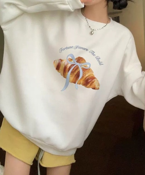 Teem Store(チームストア)の「【裏起毛】クロワッサンプリントスウェット(スウェット・レディース・ホワイト/ネイビー/ブラック/グレー・M/L)」の22枚目の写真