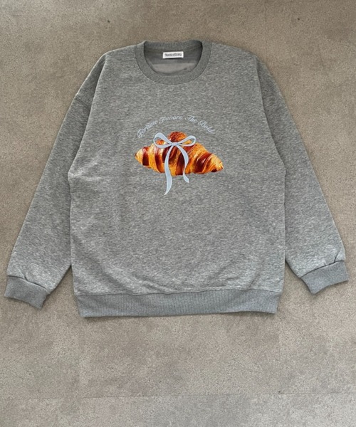 Teem Store(チームストア)の「【裏起毛】クロワッサンプリントスウェット(スウェット・レディース・ホワイト/ネイビー/ブラック/グレー・M/L)」の10枚目の写真