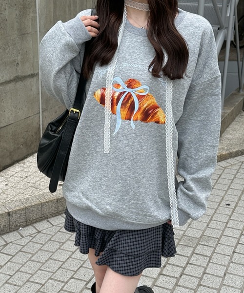 Teem Store(チームストア)の「【裏起毛】クロワッサンプリントスウェット(スウェット・レディース・ホワイト/ネイビー/ブラック/グレー・M/L)」の16枚目の写真