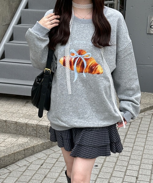 Teem Store(チームストア)の「【裏起毛】クロワッサンプリントスウェット(スウェット・レディース・ホワイト/ネイビー/ブラック/グレー・M/L)」の21枚目の写真