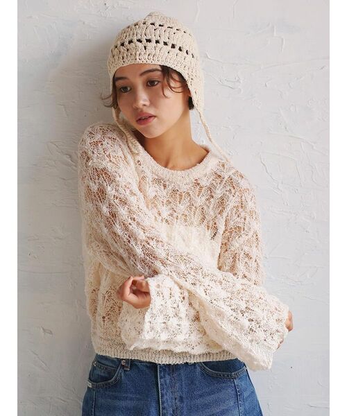 FIKA.(フィーカ)の「Wide sleeve mesh knit pullover(ニット/セーター・レディース・オフホワイト/キャメル・MEDIUM)」の18枚目の写真