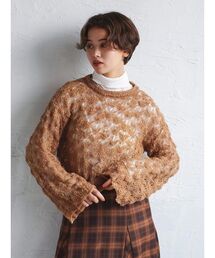 Wide sleeve mesh knit pullover