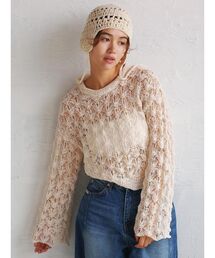 Wide sleeve mesh knit pullover