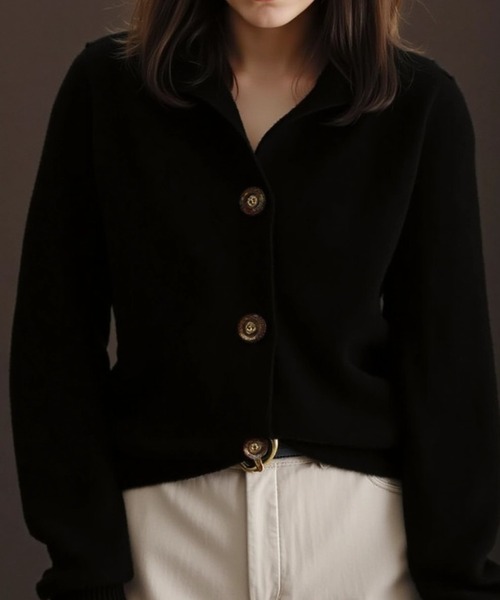 cammie(キャミー)の「立ち襟ニットカーディガン(カーディガン/ボレロ・レディース・ネイビー/ベージュ/ブラック・M/L)」の4枚目の写真