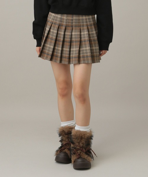 3.3 Field Trip （3.3フィールドトリップ）の「3.3 Field Trip／チェック微起毛プリーツミニスカート（スカート・レディース・ブラウン/ネイビー・SMALL/MEDIUM）」の6枚目の写真
