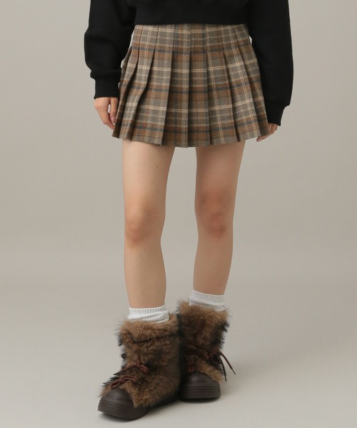 3.3 Field Trip （3.3フィールドトリップ）の「3.3 Field Trip／チェック微起毛プリーツミニスカート（スカート・レディース・ブラウン/ネイビー・SMALL/MEDIUM）」の7枚目の写真
