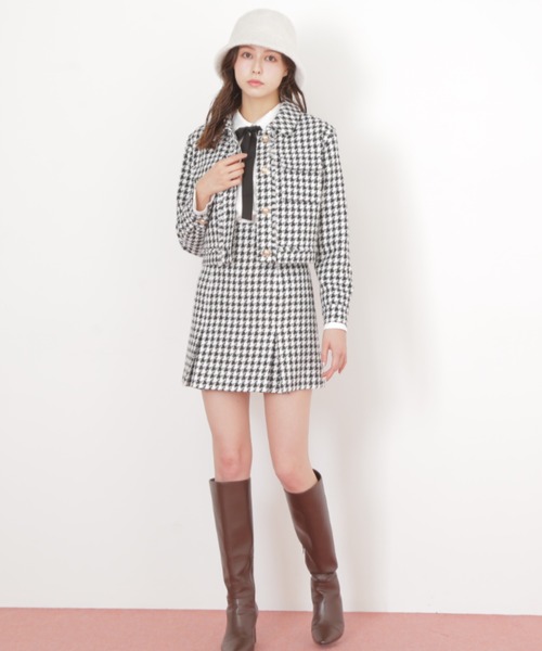 JILL by JILL STUART(ジルバイジルスチュアート)の「◇千鳥ツイードタイトミニスカート(スカート・レディース・ベージュ/ピンク/ブラック・MEDIUM/SMALL)」の1枚目の写真