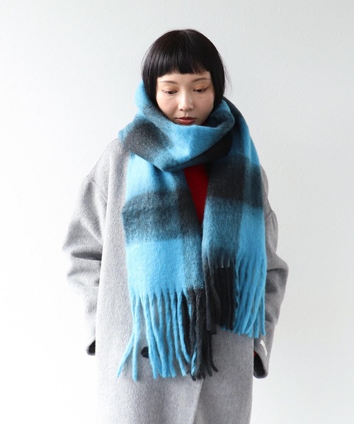 Three Four Time（ｽﾘｰﾌｫｰﾀｲﾑ）の「ブロックチェックフリンジマフラー（ストール/ショール・レディース・ブルー系その他/グリーン系その他・FREE）」の2枚目の写真