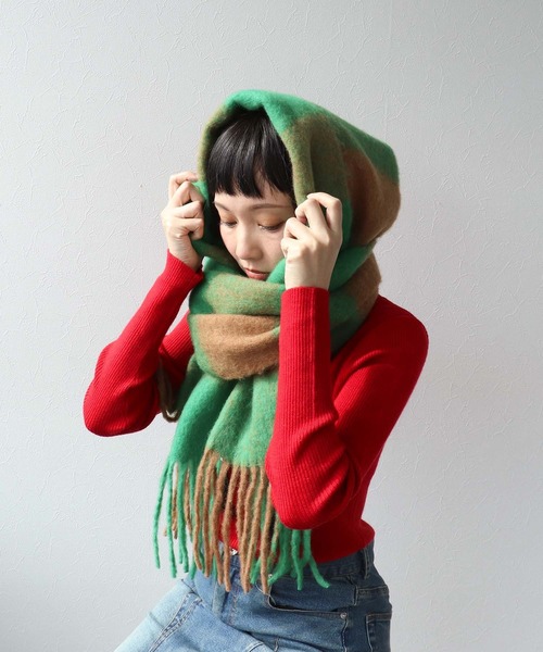 Three Four Time（ｽﾘｰﾌｫｰﾀｲﾑ）の「ブロックチェックフリンジマフラー（ストール/ショール・レディース・ブルー系その他/グリーン系その他・FREE）」の3枚目の写真