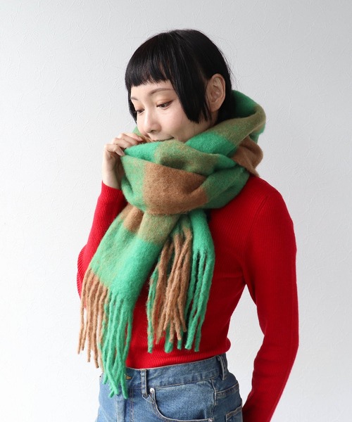 Three Four Time（ｽﾘｰﾌｫｰﾀｲﾑ）の「ブロックチェックフリンジマフラー（ストール/ショール・レディース・ブルー系その他/グリーン系その他・FREE）」の4枚目の写真