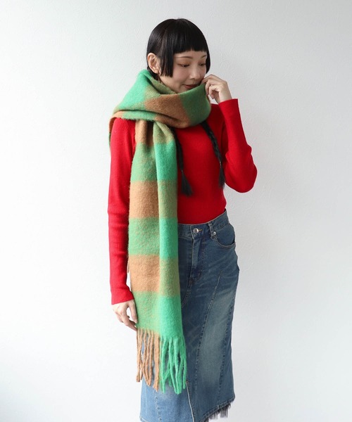 Three Four Time（ｽﾘｰﾌｫｰﾀｲﾑ）の「ブロックチェックフリンジマフラー（ストール/ショール・レディース・ブルー系その他/グリーン系その他・FREE）」の5枚目の写真