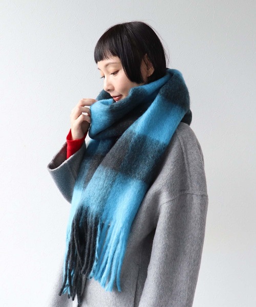 Three Four Time（ｽﾘｰﾌｫｰﾀｲﾑ）の「ブロックチェックフリンジマフラー（ストール/ショール・レディース・ブルー系その他/グリーン系その他・FREE）」の7枚目の写真