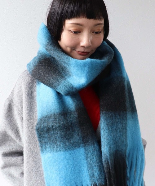 Three Four Time（ｽﾘｰﾌｫｰﾀｲﾑ）の「ブロックチェックフリンジマフラー（ストール/ショール・レディース・ブルー系その他/グリーン系その他・FREE）」の8枚目の写真