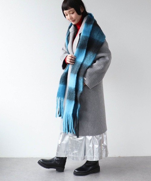 Three Four Time（ｽﾘｰﾌｫｰﾀｲﾑ）の「ブロックチェックフリンジマフラー（ストール/ショール・レディース・ブルー系その他/グリーン系その他・FREE）」の9枚目の写真