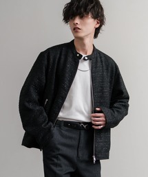 メンズのノーカラージャケット（ブラック/黒色系）ファッション