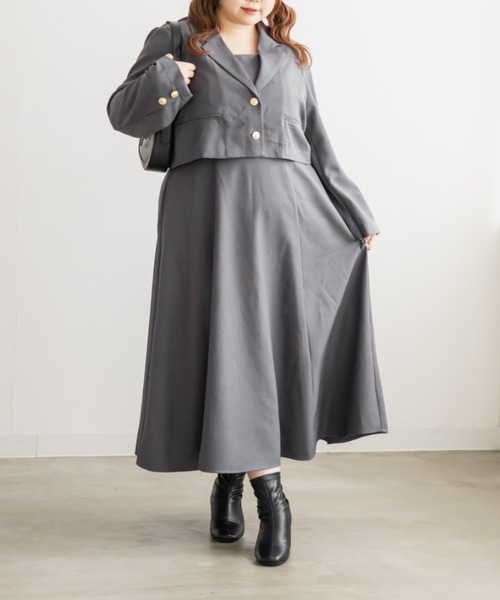 CLETTEオリジナルテーラードジャケット＆ベルト付きワンピースセット