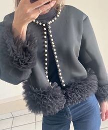 deux amour（ドゥーザムール）の「パール付きフリルジャケット（ノーカラージャケット）」