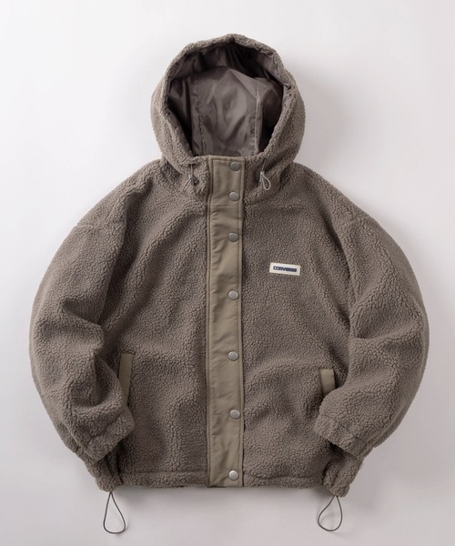 CONVERSE(コンバース)の「【71】【CONVERSE/コンバース】シープボア ワンポイントロゴ 切替 フードジャケット/ボアブルゾン(ブルゾン・レディース・ホワイト/ブラウン/ピンク/ブラック・M/L)」の3枚目の写真