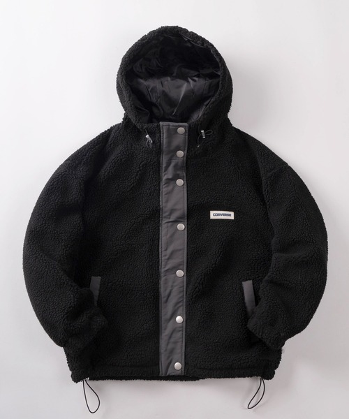 CONVERSE(コンバース)の「【71】【CONVERSE/コンバース】シープボア ワンポイントロゴ 切替 フードジャケット/ボアブルゾン(ブルゾン・レディース・ホワイト/ブラウン/ピンク/ブラック・M/L)」の2枚目の写真