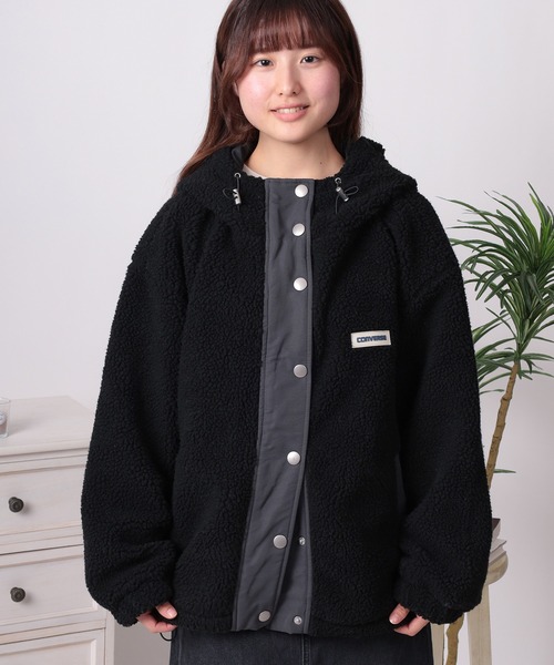 CONVERSE(コンバース)の「【71】【CONVERSE/コンバース】シープボア ワンポイントロゴ 切替 フードジャケット/ボアブルゾン(ブルゾン・レディース・ホワイト/ブラウン/ピンク/ブラック・M/L)」の20枚目の写真