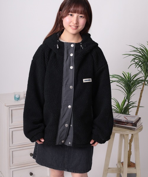 CONVERSE(コンバース)の「【71】【CONVERSE/コンバース】シープボア ワンポイントロゴ 切替 フードジャケット/ボアブルゾン(ブルゾン・レディース・ホワイト/ブラウン/ピンク/ブラック・M/L)」の22枚目の写真