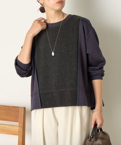 Jena espace merveilleux（ジェナ　エスパスメルヴェイユ）の「ウォーム切替バックタックカットソー（Tシャツ/カットソー・レディース・ネイビー/グレー/ベージュ・FREE）」の3枚目の写真