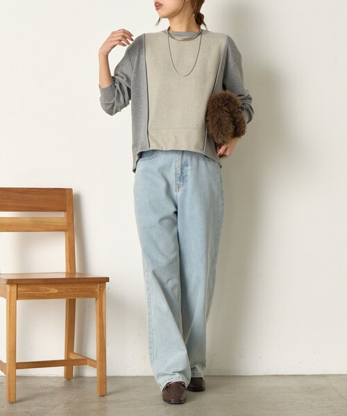 Jena espace merveilleux（ジェナ　エスパスメルヴェイユ）の「ウォーム切替バックタックカットソー（Tシャツ/カットソー・レディース・ネイビー/グレー/ベージュ・FREE）」の4枚目の写真