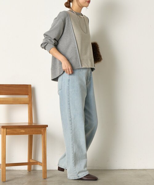 Jena espace merveilleux（ジェナ　エスパスメルヴェイユ）の「ウォーム切替バックタックカットソー（Tシャツ/カットソー・レディース・ネイビー/グレー/ベージュ・FREE）」の7枚目の写真