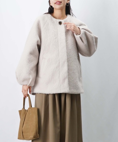 LUCA/LADY LUCK LUCA（ルカ/レディラックルカ）の「LC/LLL バックバルーンコート/ノーカラーシャギーコート（ノーカラーコート・レディース・アイボリー/チャコールグレー・FREE）」の8枚目の写真