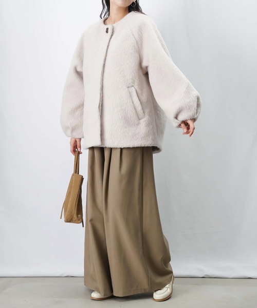 LUCA/LADY LUCK LUCA（ルカ/レディラックルカ）の「LC/LLL バックバルーンコート/ノーカラーシャギーコート（ノーカラーコート・レディース・アイボリー/チャコールグレー・FREE）」の5枚目の写真