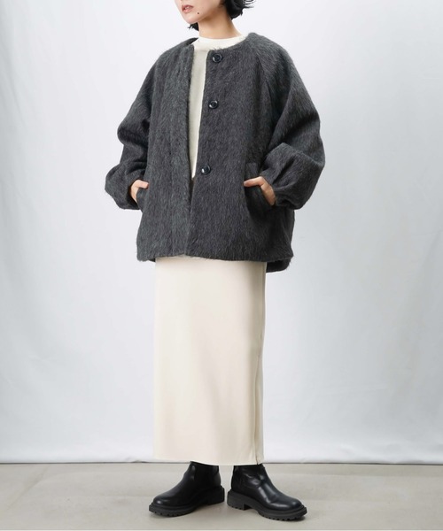 LUCA/LADY LUCK LUCA（ルカ/レディラックルカ）の「LC/LLL バックバルーンコート/ノーカラーシャギーコート（ノーカラーコート・レディース・アイボリー/チャコールグレー・FREE）」の14枚目の写真