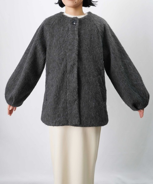 LUCA/LADY LUCK LUCA（ルカ/レディラックルカ）の「LC/LLL バックバルーンコート/ノーカラーシャギーコート（ノーカラーコート・レディース・アイボリー/チャコールグレー・FREE）」の15枚目の写真