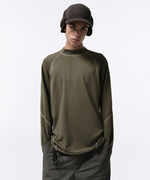 [シティレジャー] ストラクチャードモックネック長袖Tシャツ [オリーブグリーン]