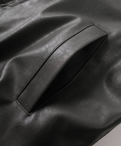 STARTER(スターター)の「【88】【STARTER/スターター】フェイクレザー バックロゴデザイン 中綿 スタジャン/ワンポイント刺繍/リブライン(スタジャン・メンズ・チャコールグレー/ブラック/ブラウン・M/L/XL)」の6枚目の写真