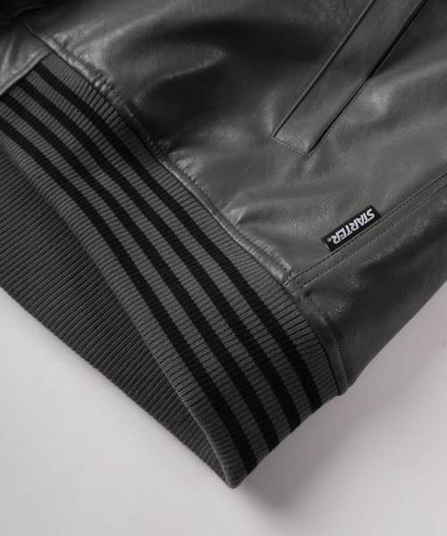 STARTER(スターター)の「【88】【STARTER/スターター】フェイクレザー バックロゴデザイン 中綿 スタジャン/ワンポイント刺繍/リブライン(スタジャン・メンズ・チャコールグレー/ブラック/ブラウン・M/L/XL)」の7枚目の写真